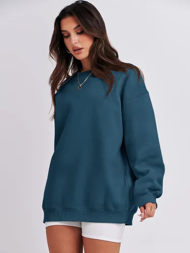 Miniatura 3 de ANRABESS Sudadera de gran tamaño para mujer, de forro polar, manga larga, cuello redondo, informal, para otoño 2023, ropa de moda