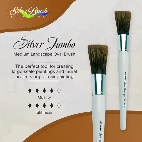 Miniatura 2 de Silver Brush Limited 8036MD - Cepillo ovalado de paisaje jumbo plateado, murales grandes, caballete para pintores y muebles, tamaño mediano, mango