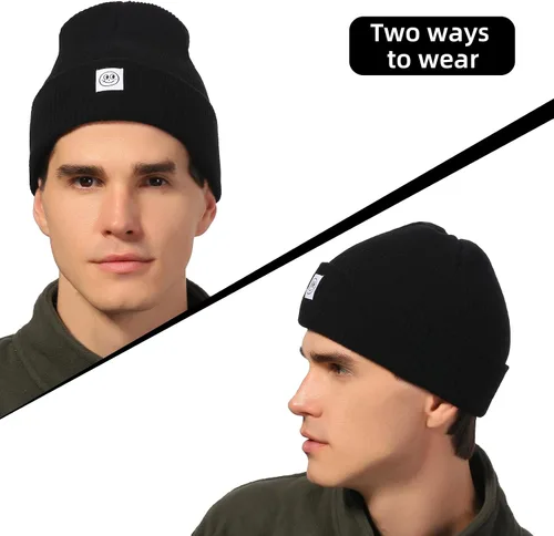 Miniatura 2 de Gorro para hombre con gorro de invierno con sonrisa, unisex, de punto, suave, cálido, con puños