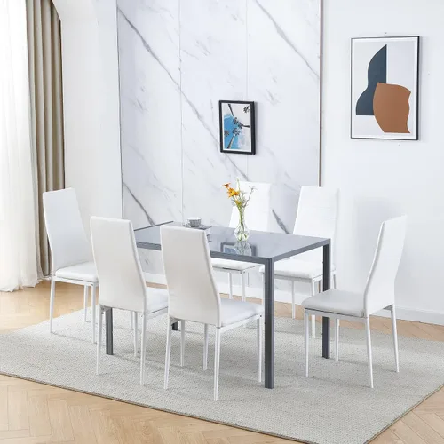 Miniatura 12 de Juego de 4 mesas de comedor y sillas negras modernas de 5 piezas para cocina pequeña, mesa rectangular de vidrio templado y 4 sillas de terciopelo