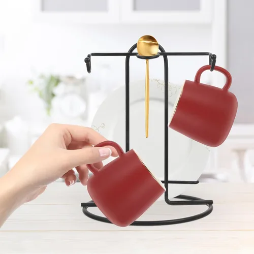Miniatura 6 de CALLARON Soporte de metal para tazas y platos, organizador de mesa y platillos de hierro para oficina en casa y tienda, estante de escritorio