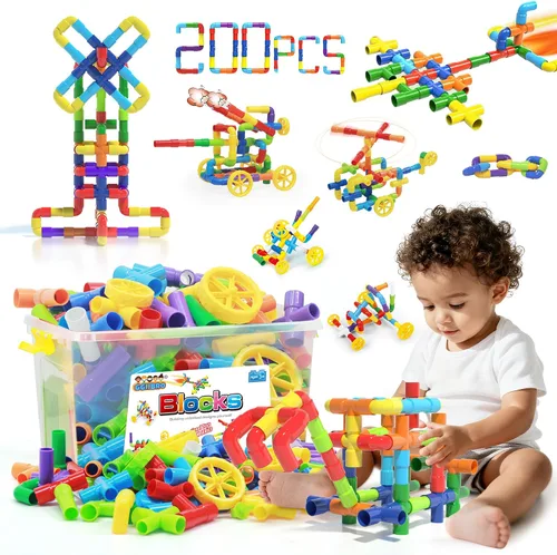 Ggiibro Juguete de Construcción STEM para Niños Pequeños 200 Piezas Juguete de Tubo, Juego Educativo Preescolar para 3+ Años, Bloques de