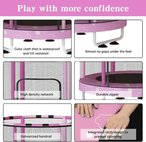 Miniatura 5 de LAMERGE Trampolín redondo 7 en 1 de 55 pulgadas para niños y niñas de 1 a 8 años, trampolín para interiores y exteriores para diversión, barandilla