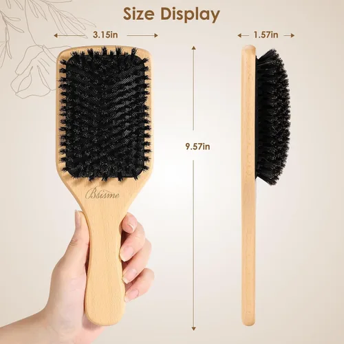 Miniatura 6 de Bsisme Cepillo de pelo, cepillos de cerdas de jabalí para mujeres, hombres y niños, cepillo de madera con cerdas naturales para cabello fino