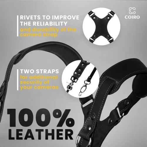 Miniatura 4 de C Coiro Camera Harness for 2 Cameras Dual Shoulder Leather Camera Strap for DSLR/SLR, Camera Straps for Photographers Negro