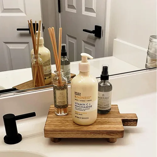 Miniatura 4 de Bandeja de madera hecha a mano, práctica decoración de baño y cocina para jabón, botellas de baño, velas, papel higiénico, soporte para plantas