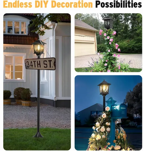 Miniatura 4 de Paquete de 2 postes de luz solar de 63 pulgadas, postes de luz solar para exteriores, impermeables, lámparas para exteriores, patio, decoración