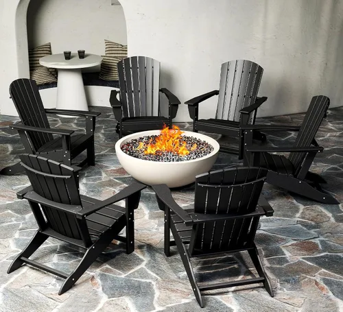 Miniatura 36 de BRIOPAWS - Juego de 2 sillas Adirondack Tamaño grande Silla para hoguera Plástico HDPE Para todo tipo de clima para terraza, al aire gris
