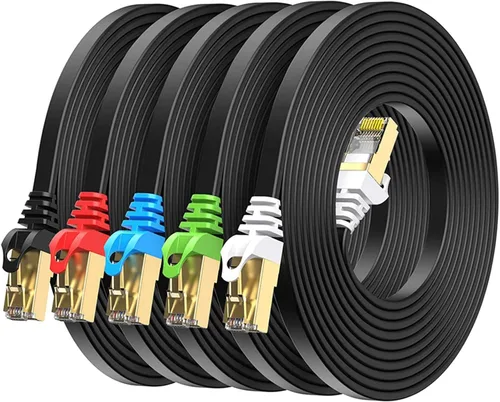 BUSOHE Cable Ethernet Cat8 de 15 pies, paquete de 5 unidades, multicolor, 40 Gbps 2000 MHz Cat-8, cable de conexión de red LAN de Internet para