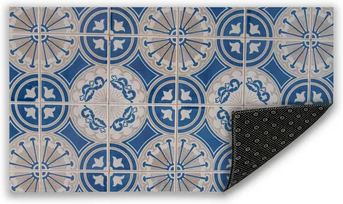 Tapete bohemio azul y blanco para decoración de interiores y exteriores, tapetes para puerta de entrada, tapetes antideslizantes para decoración del