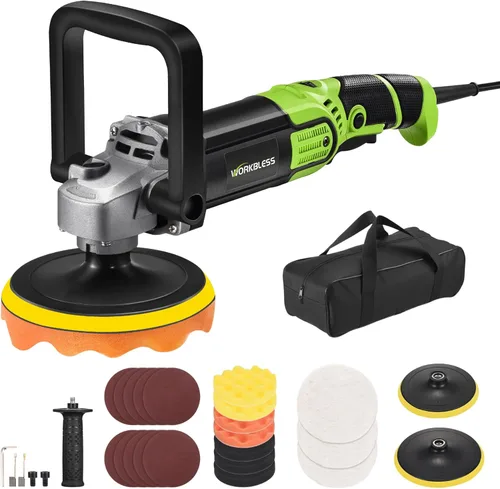 Miniatura 8 de Pulidora de búfer, 1600 W, 6 pulgadas/7 pulgadas, cera pulidora rotativa para automóvil, 7 velocidades variables 1600-3500 RPM, pulidora y pulidora
