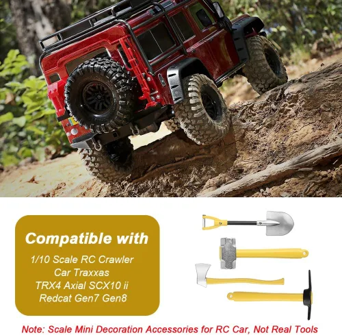 Miniatura 4 de Mini pala de metal, martillo, hacha y pico con organizador de plástico, accesorios de decoración para escala 1/10 RC Crawler Car Traxxas TRX4 Axial