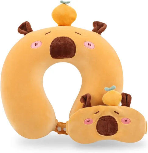 Almohada de viaje, almohada de viaje para niños con máscara de ojos para dormir, almohada de espuma viscoelástica suave para niños y niñas,