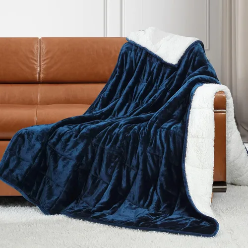 Miniatura 14 de Alomidds Manta con Peso para Adultos, Tamaño Twin 12 lbs Mantas con Peso, Manta Pesada con Forro Polar Suave y Brillante Reversible y Sherpa Cálido