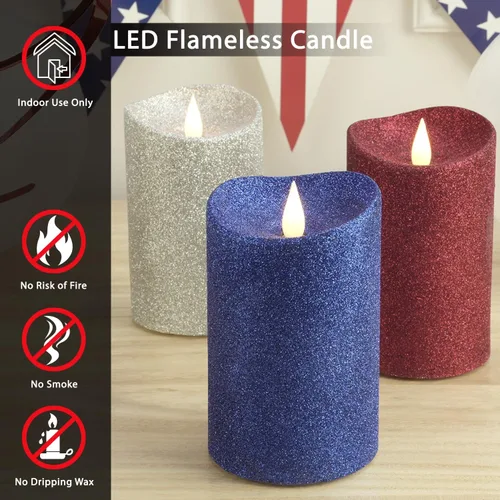 Miniatura 2 de Velas LED sin llama de cera real con control remoto, 3 x 5 pulgadas, llama móvil parpadeante 3D, velas que funcionan