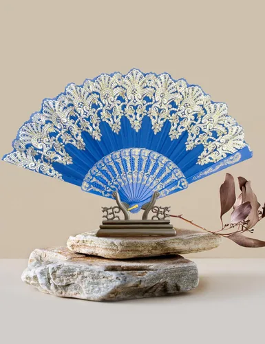 Miniatura 3 de EOSAU Abanico Plegable Chino de Mano Abanicos de Mano para Mujeres Plegables a Granel para Fiesta Boda Iglesia Baile (Azul)