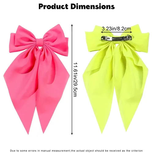 Miniatura 2 de Lazos de neón, 4 lazos grandes de neón para el cabello con colas largas, lazo fluorescente verde lima amarillo verde rosa para niñas, accesorios