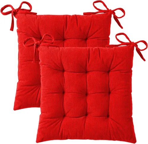 Miniatura 18 de HLOVME - Cojín de silla de corduroy con lazos, ultra suave y cálido, cojín de suelo para niños, rincón de lectura, cómodo, cojín cuadrado para Rojo
