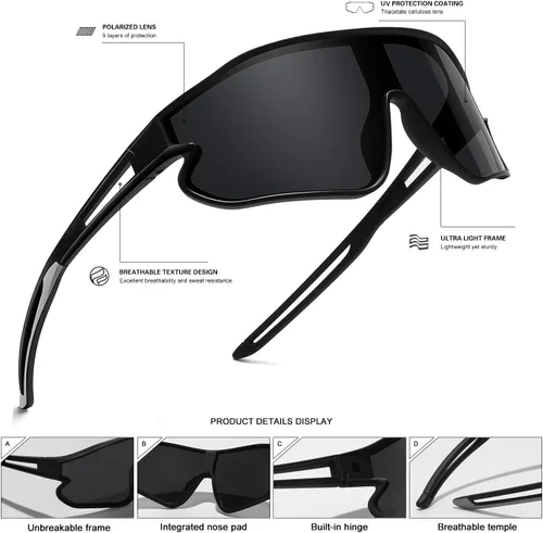 Miniatura 33 de Lentes de sol para niños, lentes de sol de béisbol juveniles, polarizados, deportivos, ciclismo, para niños y niñas, marco ligero