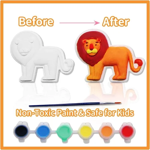 Miniatura 4 de Funto Kit de pintura de animales para niños, pinta tus propias figuras con imán, juego de manualidades de 27 piezas, cerámica para pintar, proyectos