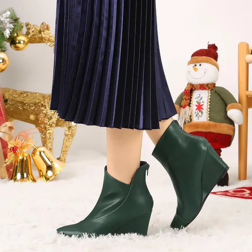 Miniatura 2 de Allegra K Botines de tacón de cuña con cremallera y punta puntiaguda para mujer