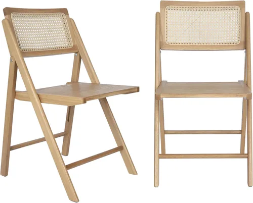 Miniatura 10 de Flash Furniture Galene Cane - Juego de sillas plegables de ratán con marco y asiento de madera maciza, respaldo ventilado, solución para asientos