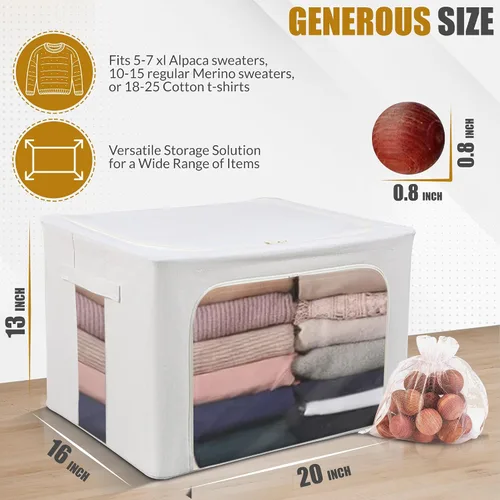 Miniatura 2 de 66L Bolsa grande de almacenamiento para suéteres de cachemira con marco de acero Protección natural de cedro rojo Organizador plegable