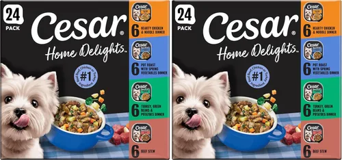 Miniatura 13 de Cesar Home Delights - Comida húmeda para perros adultos, pollo y verduras de cocción lenta en salsa y estofado de ternera, lote variado, comida