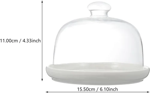 Miniatura 7 de Angoily Cloche - Plato de cerámica con cúpula de cristal para tartas con tapa de cúpula, soporte de exhibición de queso con cubierta de vidrio