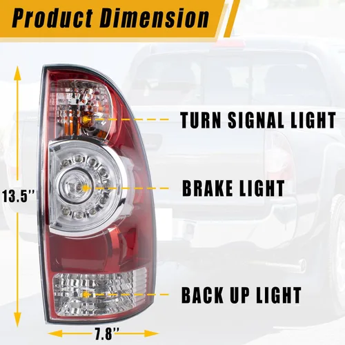 Miniatura 2 de Boine Luz trasera compatible con Toyota Tacoma Pickup 2005-2015 para conductor y pasajero, luces de freno LED, lente LED, bombilla y arnés incluidos