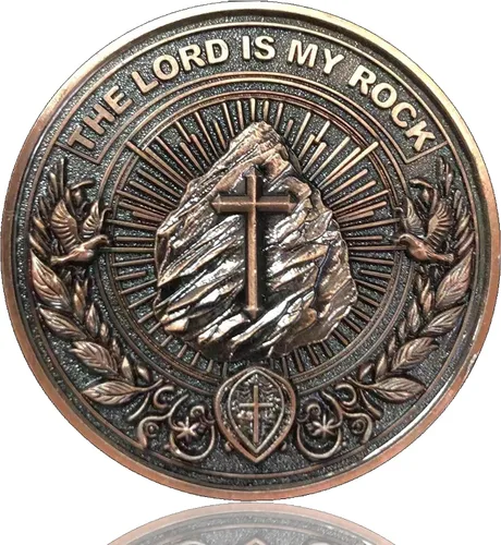 Moneda inspiradora de desafío cristiano, The Lord is My Rock, aleación de zinc, 1.57 pulgadas de diámetro, Escritura del Salmo 18:2, funda Moneda