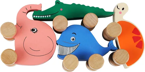 Miniatura 6 de TOWO - Autos de madera para niños pequeños – Animales sobre ruedas – Vehículos sensoriales de agarre motriz juguete – Camiones de empuje y marcha