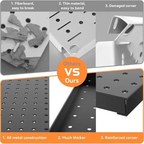 Miniatura 6 de WALMANN Kit de tablero de clavijas de metal con accesorios para pared, herramientas de garaje, sistema de tablero de clavijas para garaje, banco