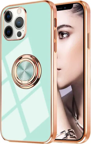 Miniatura 66 de Compatible con iPhone 11 Kickstand, anillo de rotación de 360 grados integrado con borde de oro rosa brillante que funciona con soporte magnético
