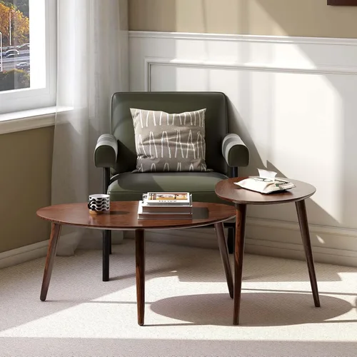 Miniatura 13 de Small Oval Coffee Table, Mid Century Modern Coffee Table for Living Room, 100% Solid Oak Wood Side Table End Tables for Home