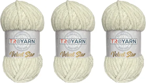 Miniatura 16 de Troyarn Velvet Star (Paquete de 3 Madejas) - Ovillo de felpilla con purpurina plateada para manta de bebé, hilo amigurumi, para ganchillo y tejer