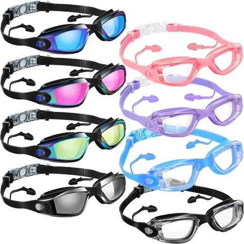 Miniatura 12 de Konohan Paquete de 8 gafas de natación sin fugas para adultos, protección UV, gafas de piscina con clip para la nariz