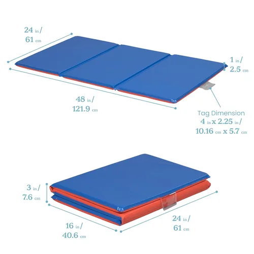 Miniatura 2 de ECR4Kids Alfombrilla de descanso plegable de alta calidad, 3 secciones, 1 pulgada, almohadilla para dormir, azul/rojo, paquete de 5