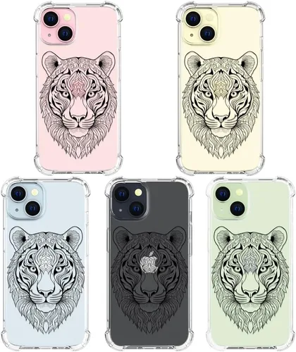 Miniatura 2 de Funda compatible con iPhone 15, bonita funda transparente para mujer, funda de silicona transparente para teléfono, color negro, tigre poderoso