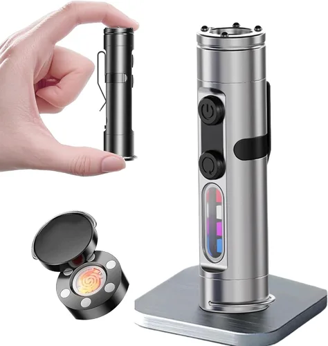 Miniatura 8 de Linterna EDC Recargable de Bolsillo: Luz de Llavero Mini de 500 Lúmenes con Encendedor de Fuego y Rompeventanas, 3 Luces Laterales