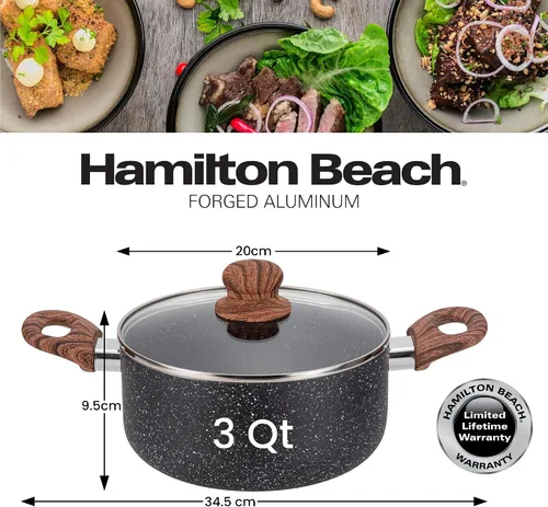 Miniatura 3 de Hamilton Beach Revestimiento de mármol antiadherente de 3 cuartos de galón con calefacción uniforme, olla de horno holandés redonda con tapa