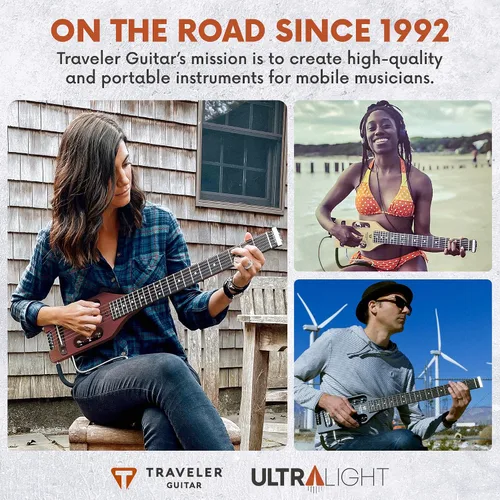 Miniatura 7 de Traveler Guitar Guitarra Bajo Ultra-Ligera Negro Brillante Guitarra de Bajo de Viaje Pequeña con Apoyo de Regazo Removible Guitarra Portátil sin