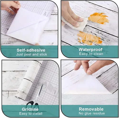 Miniatura 5 de Arthome 17 x 393 pulgadas Papel tapiz blanco gris, adhesivo de pelar y pegar, papel de contacto de madera, autoadhesivo, fácil de limpiar, película