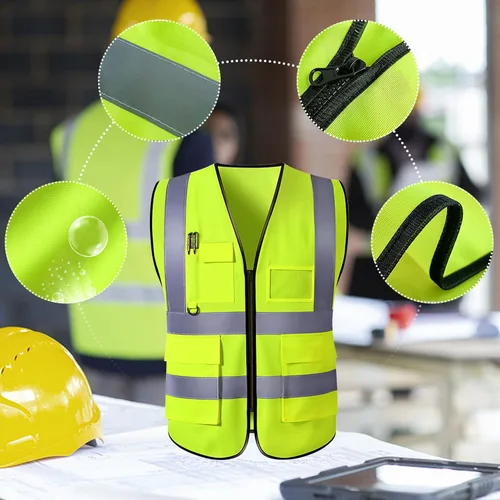 Miniatura 6 de Chaleco de seguridad personalizado para hombre con bolsillos con logo, chalecos reflectantes de alta visibilidad para construcción, ropa de Naranja