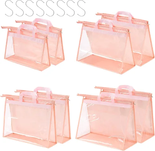 Miniatura 10 de Bolsas de Almacenamiento Transparentes para Bolsos Organizador de Armario, Bolsa de Almacenamiento Colgante con Cremallera para Bolsos, M Beige