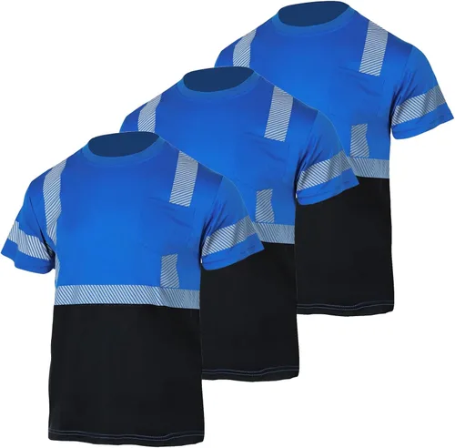 VENDACE 3 piezas de seguridad camisetas reflectantes clase 3 alta visibilidad Hi Vis manga corta construcción trabajo camisas para hombres azul