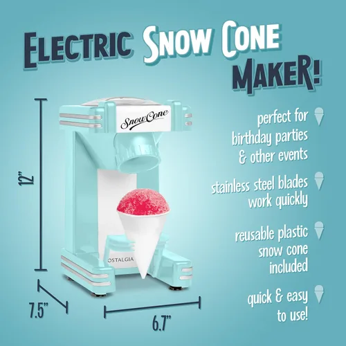 Miniatura 2 de Nostalgia Máquina de cono de nieve retro – Tamaño de encimera de una sola porción – Máquina de hielo afeitado para conos de nieve, granizados