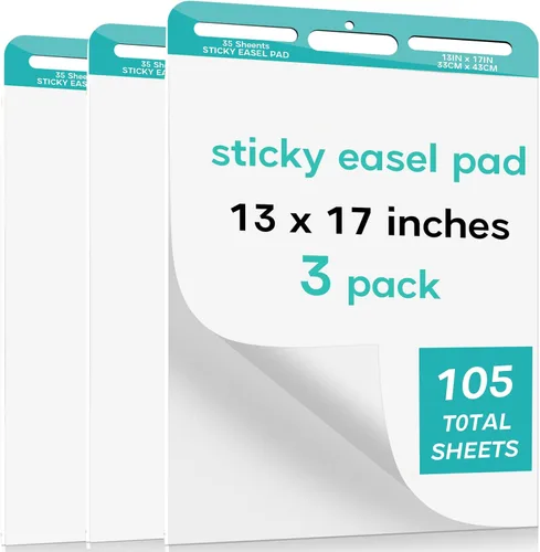 Almohadilla de caballete pegajoso, papel de cartulina de 13 x 17 pulgadas, 35 hojas/bloc, papel de anclaje adhesivo para profesores, papel de