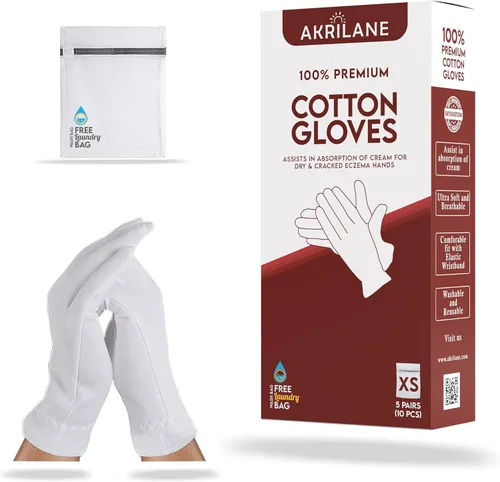 Miniatura 32 de XS Extra Small 10 pares de guantes de algodón 100% premium para manos secas Guantes hidratantes nocturnos para eczema, psoriasis y tratamiento