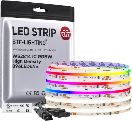Miniatura 21 de BTF-LIGHTING Tira LED FCOB COB WS2814 IC RGBW 6000K Flexible de Alta Densidad con Efecto de Persecución de Color Uniforme 3m DC24V 896LED/m 16IC/m